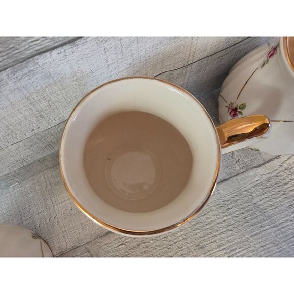 Vintage Sadler Rosebud Tea Set Gold Trim Teapot 4 Mugs - Picture 7 of 13